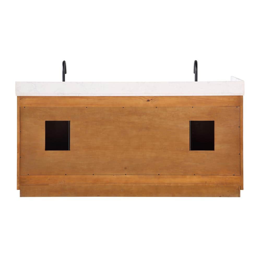 Gavino 72" Light Brown Wood Double Vanity with Composite Stone Top