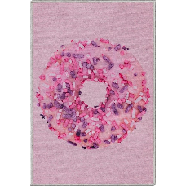 Apollo Pink Sprinkles Donut Modern Printed Pink 2 ft. x 3 ft. Area Rug