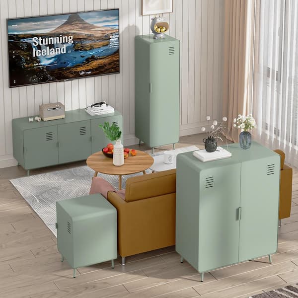 Homy Casa Walney Grey 15.75 in. Modern Industrial Metal Locker Cabinet with Hanging Rod and Lower Shelves