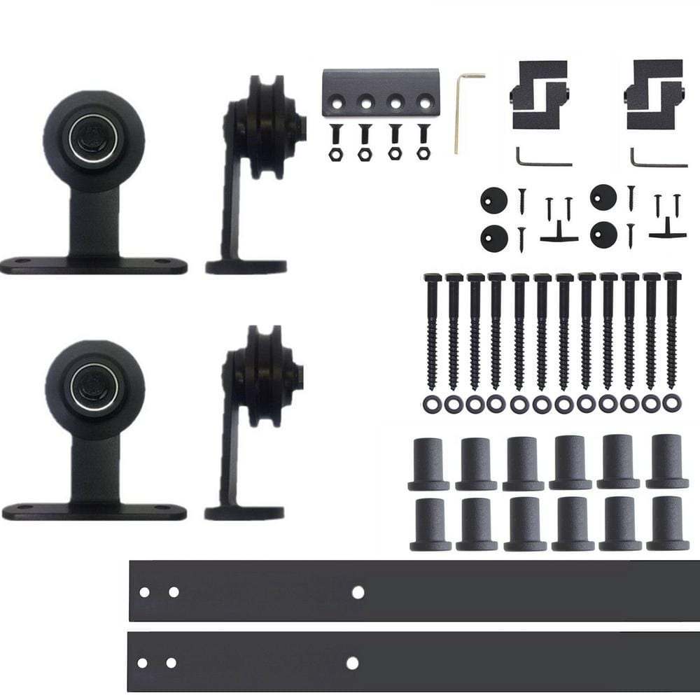 15 ft./180 in. Black Rustic Non-Bypass Sliding Barn Door Hardware Kit T-Shape Design Roller for Double Doors price history on PriceWatchPro