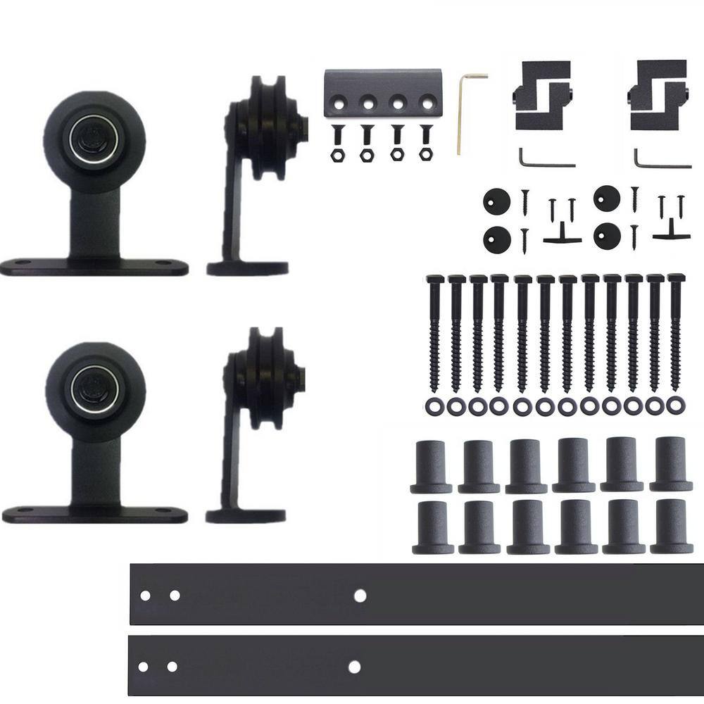 16 ft./192 in. Black Rustic Non-Bypass Sliding Barn Door Hardware Kit T-Shape Design Roller for Double Doors price history on PriceWatchPro