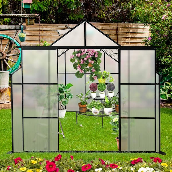 94.50 in. W x 97.75 in. D x 89.50 in. H Outdoor Walk-in Aluminium Black Greenhouse
