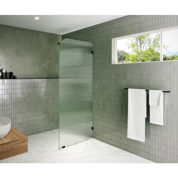 Glass Warehouse 30 in. x 78 in. Fixed Frameless Shower Door Fixed Panel Fluted Frosted Radius Right Hand