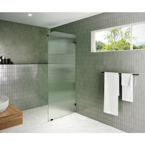 32 in. x 78 in. Fixed Frameless Shower Door Single Panel Fluted Frosted Radius Right Hand in Oil Rubbed Bronze