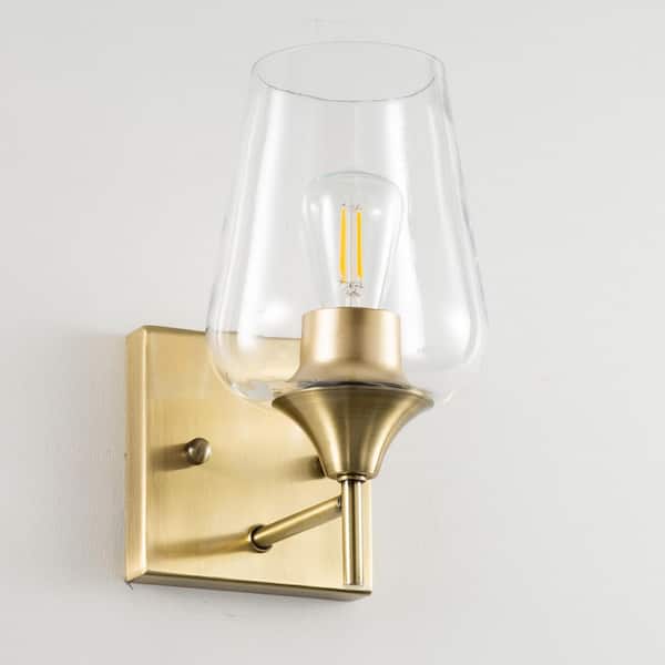 1-Light Antique Brass Wall Sconce Vanity Light with Glass Shade
