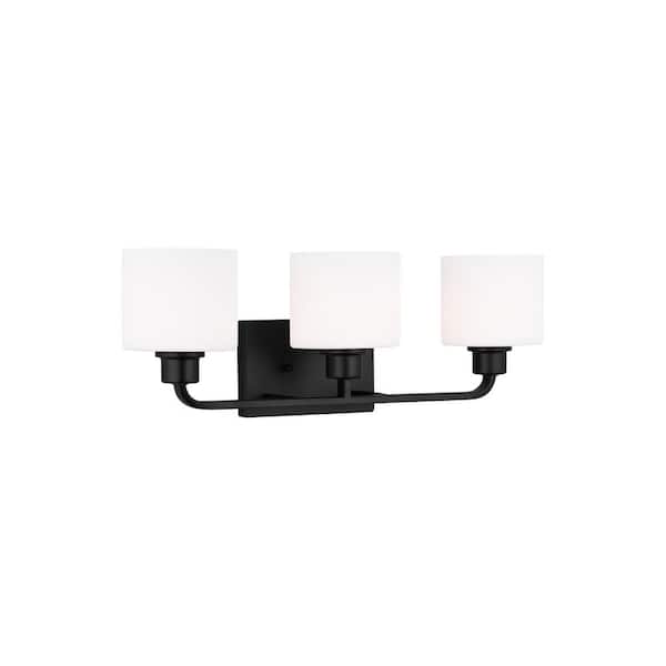 Canfield 23 in. 3-Light Midnight Black Minimalist Modern Wall Bathroom Vanity Light with Etched White Glass Shades