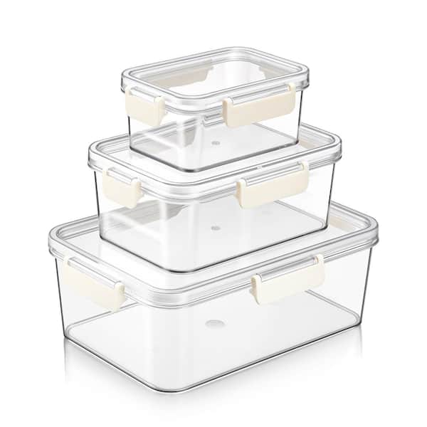 Stackable Plastic Food Storage Container with Lids (3 Pack), Clear Airtight Pantry Canister for Kitchen Organization