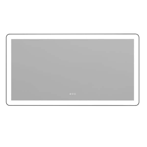 55 in. W x 30 in. H Rectangular Aluminum Framed and Dimmable 3-Color Temperature Wall Mount LED Bathroom Mirror in Black