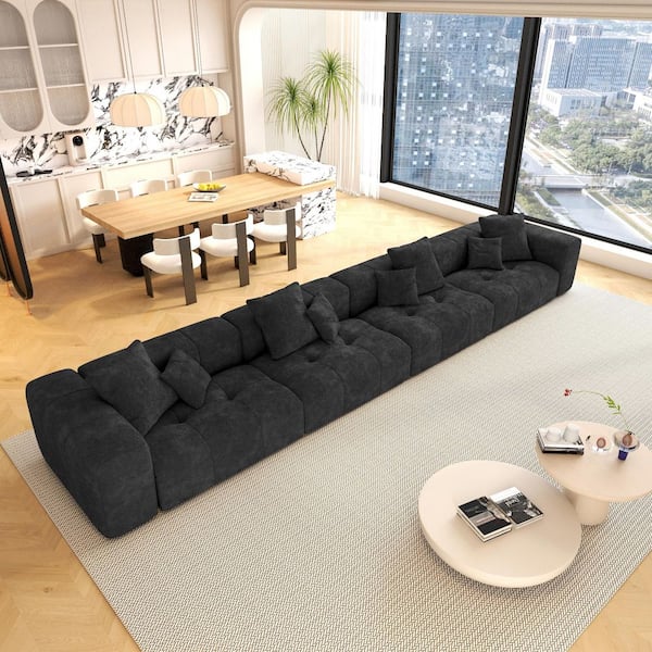 J&E Home Oversized 144.17 in. 5-Piece Linen Sectional Sofa L