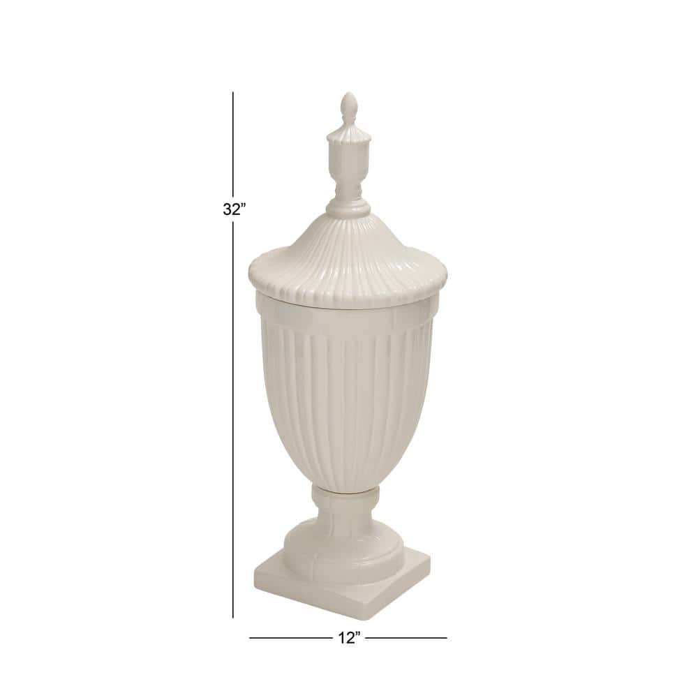 32" White Ceramic Tall Fluted Decorative Urn