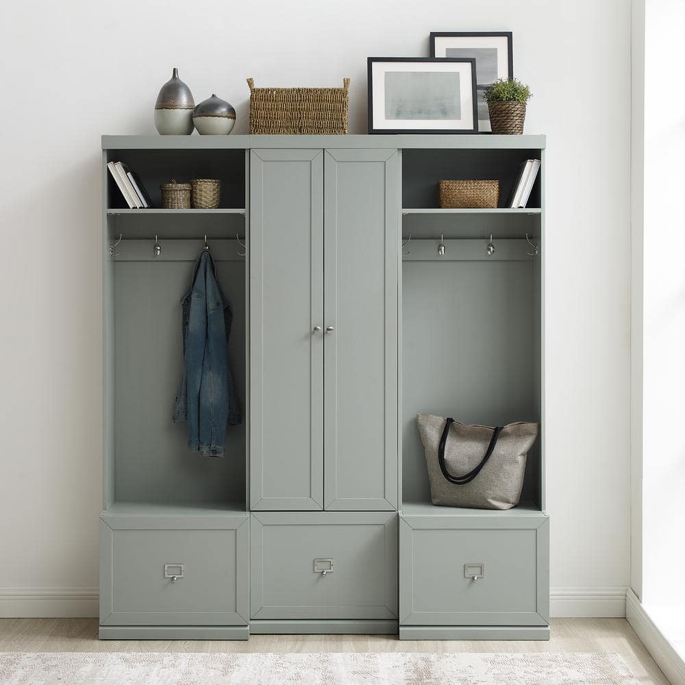 Gray 3-Piece Hall Tree Entryway Set with Storage