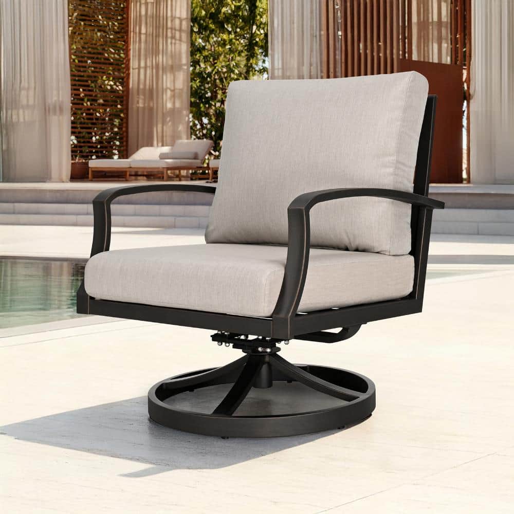 Gunmetal 1-Piece Aluminum Outdoor Swivel Rocking Sofa Chair Couch Recliner with Light Taupe Cushions price history on PriceWatchPro