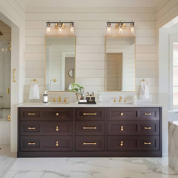 20 in. Modern 3-Light Brass Gold Bathroom Vanity Light, Rustic DIY Black Bath Lighting with Cylinder Clear Glass Shades