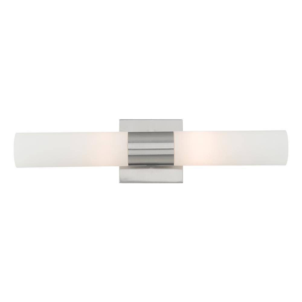 Aero Brushed Nickel 2-Light Outdoor Vanity with Etched Opal Glass