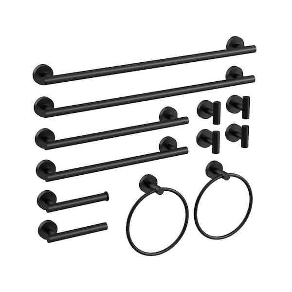 HOMEMYSTIQUE 12-Piece Bath Hardware Set with Towel Ring Toilet Paper Holder Towel Hook Towel Bar Included Wall Mount in Matte Black