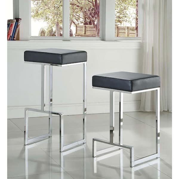 Gervase 25 in. Black and Chrome Backless Metal Counter Stool with Faux Leather Seat