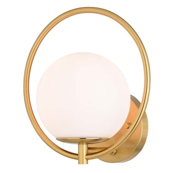 Bucktown 1-Light Gold Brass Mid-Century Modern Wall Sconce White Globe Glass