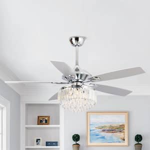 52 in. Indoor Chrome and Crystal Ceiling Fan with Light Kit and Remote Control