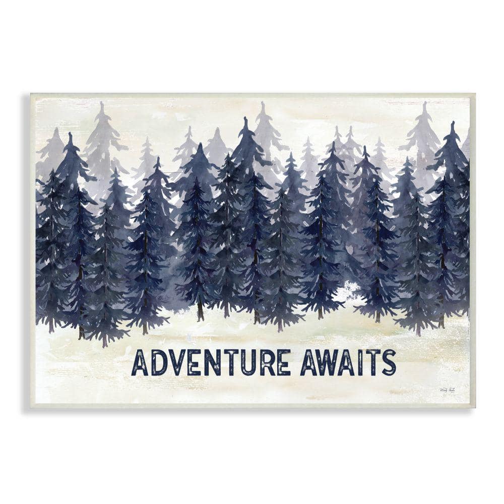 Adventure Awaits Quote Blue Pine Forest Sceneby Cindy Jacobs Unframed Typography Wood Wall Art Print 13 in. x 19 in -  Stupell Industries, ab-143_wd_13x19