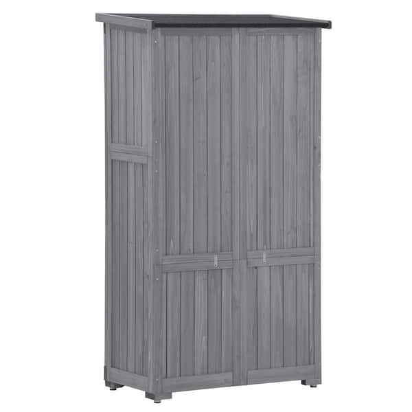 Wooden Garden Shed 3-tier Patio Storage Cabinet Outdoor Organizer Wooden Lockers with Fir Wood - Gray