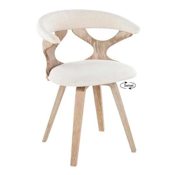 Lumisource Gardenia White Washed Wood and Cream Fabric Side Chair with Swivel