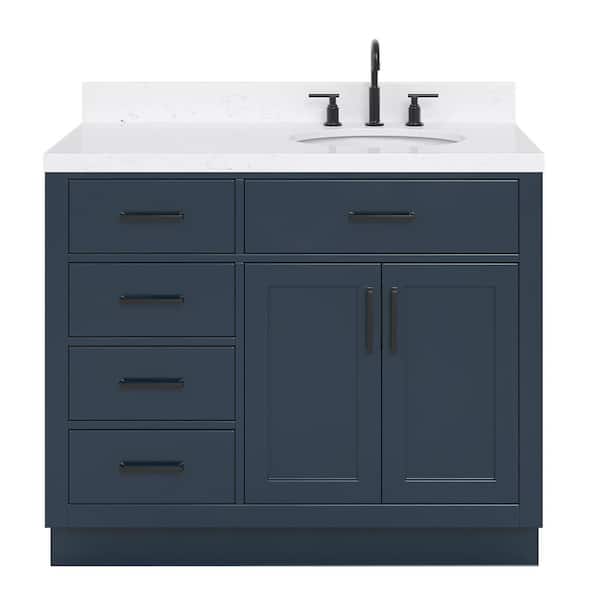 Hepburn 42 in. W x 22 in. D x 36 in. H Single Sink Freestanding Bath Vanity in Midnight Blue with Carrara Qt. Top