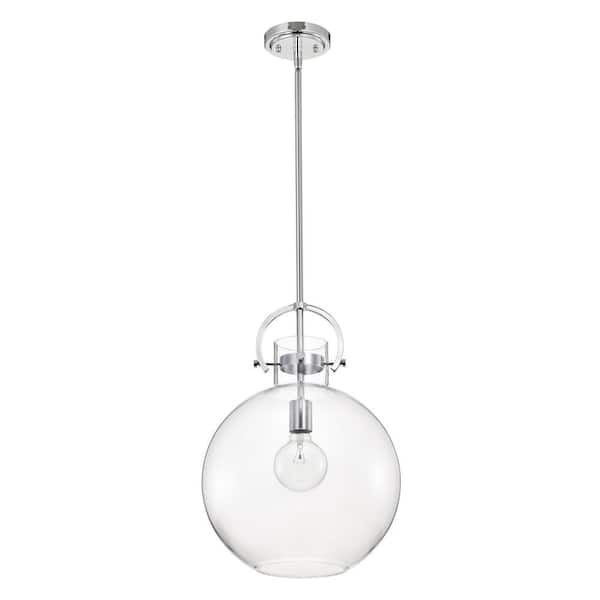 Essence 60-Watt 1-Light Contemporary Chrome Pendant Light with Globe Shaped Clear Glass Shade, Bulb Not Included