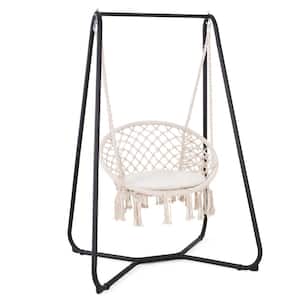 Hammock Chair Macrame Swing with Stand, Beige