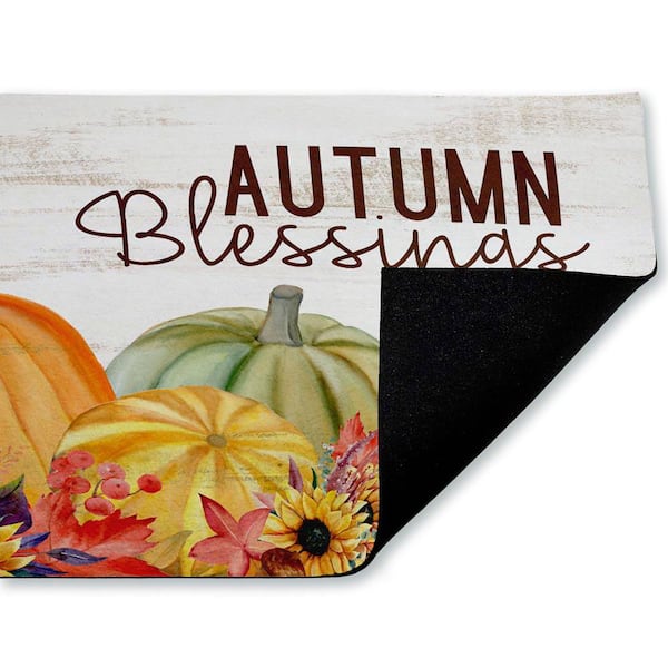 Autumn Blessings Pumpkins Orange 18 in. x 30 in. Polyester Non-Slip Outdoor Door Mat