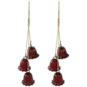 Fluted Bells Trio Christmas Decorations 20 in. Red-Set of 2