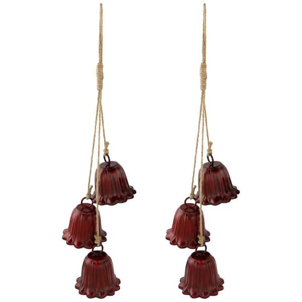 Fluted Bells Trio Christmas Decorations 20 in. Red-Set of 2