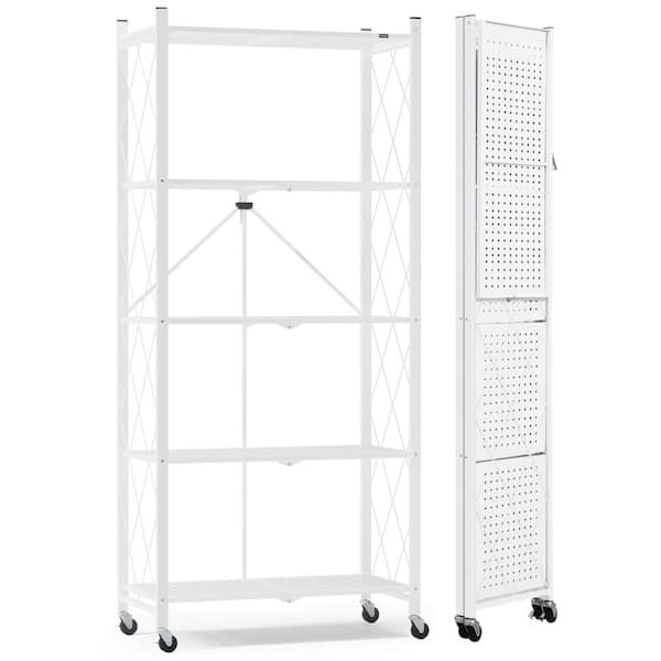 5-Tiers Metal Folding Shelves Storage Shelving Unit in White for Garage, Kitchen (31.5 in. W x 70.7 in. H x 13.7 in. D)