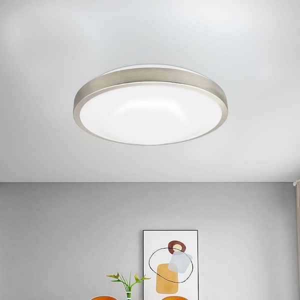 12 in. Modern Ring Brushed Nickel Dimmable 20-Watt LED Round Flush Mount Ceiling Light 4000K