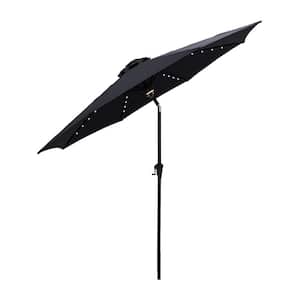 9 ft. Aluminum Market Solar Lighted Tilt Patio Umbrella with LED in Black Solution Dyed Polyester