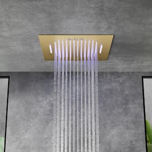 Square 15-Spray 20in. and 10in. Dual Shower Heads Ceiling Mount Fixed and Handheld Shower Head in Brushed Gold