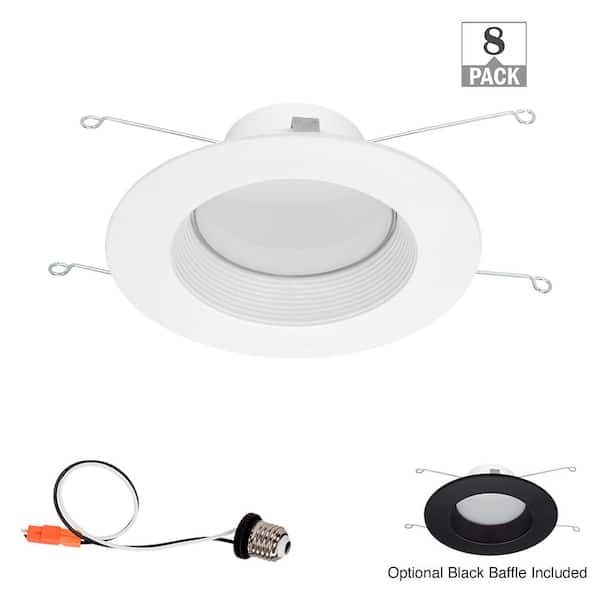 Commercial Electric 5 in./6 in. Deep Baffle Retrofit Extra Black Baffle Lumen Select Adjust CCT Integrated LED Recessed Light Trim (8-Pack)