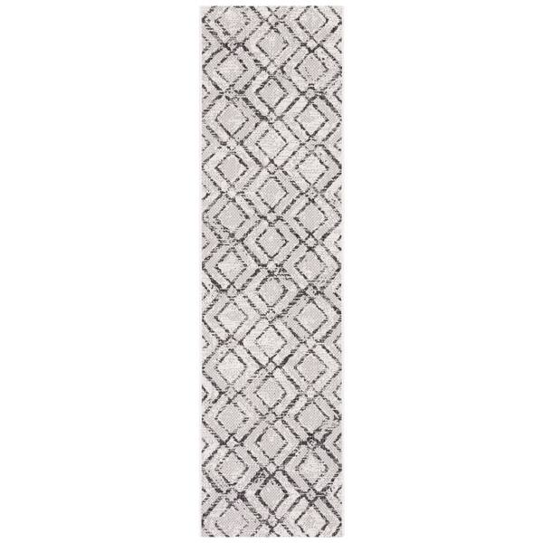 Courtyard 2 x 8 Ivory/Black Diamond Runner Rug