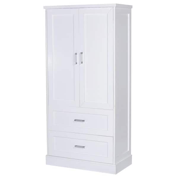 Unbranded 31.3 in. W x 16 in. D x 64 in. H White Linen Cabinet with Adjustable Shelf 2 Doors and Drawers