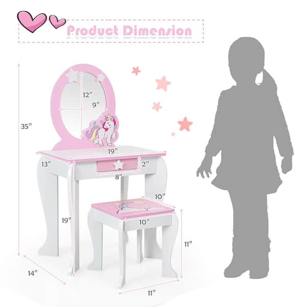 2-Piece MDF Top White discount Bar Table Set Kids Vanity Set Princess Makeup