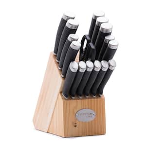 Epicure 17-Piece Stainless Steel Knife Set with Storage Block in Black
