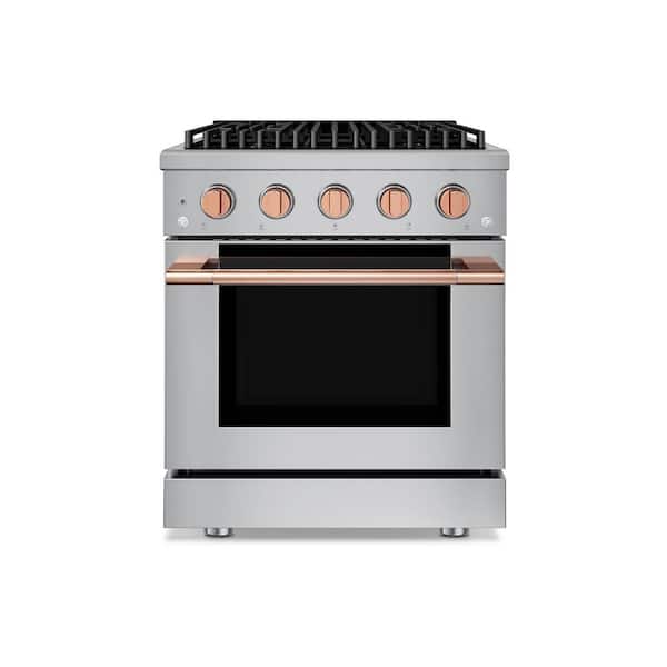 HausPRO 30 in. Rose Gold Gas Range 4 Burners (20,000 BTU) 4.2 cu. ft Convection Oven 5 Racks Convertible NG/LP