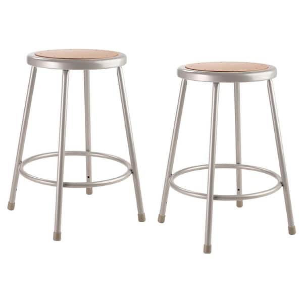 National Public Seating 24 in. Grey Heavy-Duty Steel Stool (2-Pack)