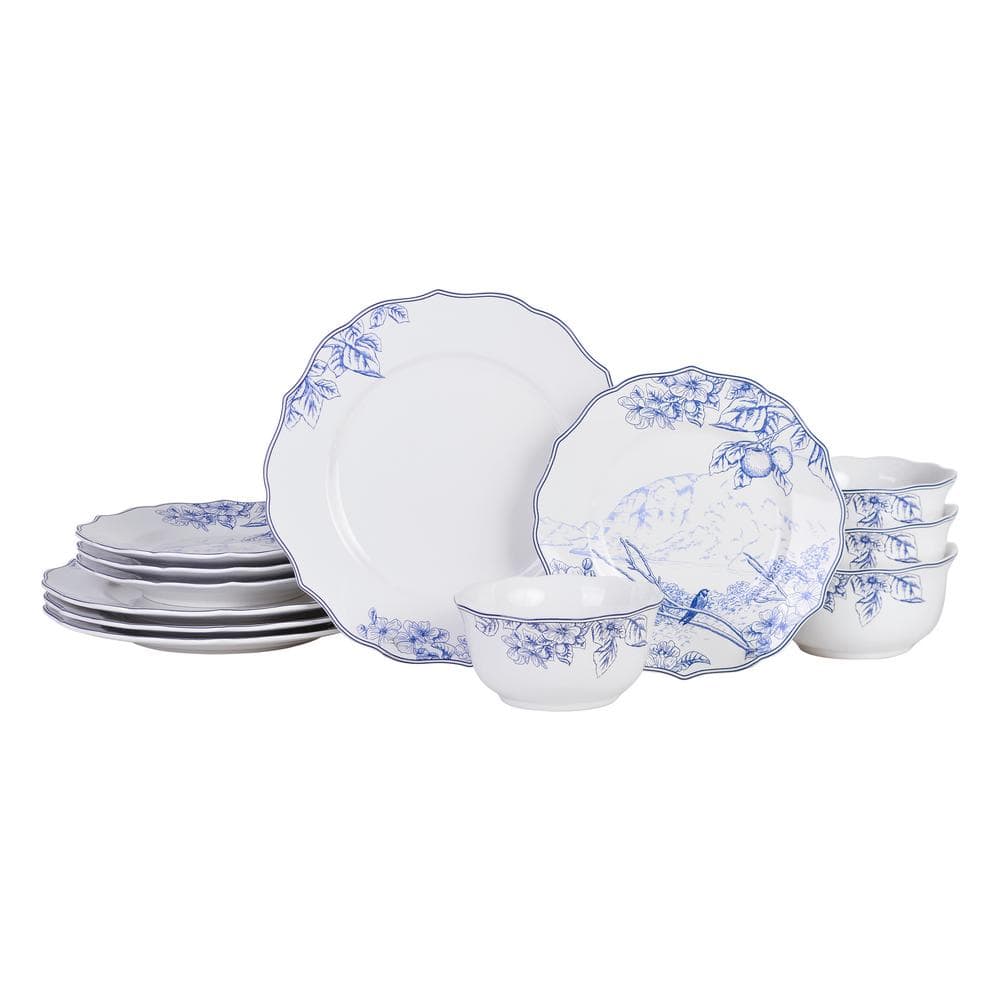 222 Fifth Hudson Valley 12-Piece Traditional Porcelain Blue and White Dinnerware Set (Service for 4), Green and white -  1022BL797A1C33
