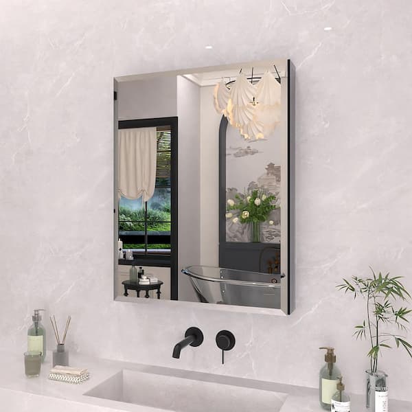 23 in. x 30 in. Frameless Recessed or Surface-Mount Beveled Single Mirror Bathroom Medicine Cabinet