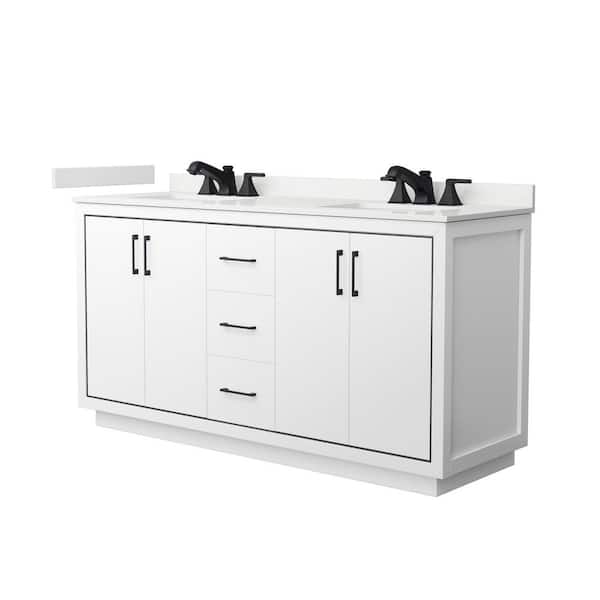 Wyndham Collection Icon 66 in. W x 22 in. D x 35 in. H Double Bath Vanity in White with White Quartz Top