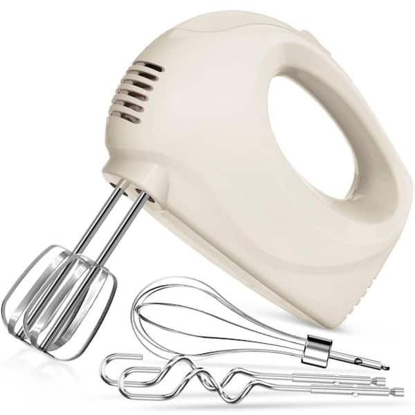 Ivory 5-Speed Lightweight Hand Mixer with Whisk and Traditional Beaters Electric Hand Mixer for Blending or Cooking
