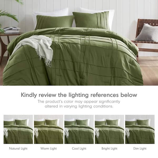Porter 3-Piece Olive Green Microfiber Queen Soft Washed Pleated Comforter Set