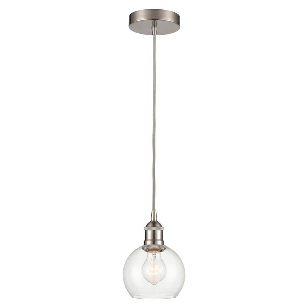 Athens 60-Watt 1-Light Brushed Satin Nickel Shaded Mini Pendant Light with Clear Glass Shade price history on PriceWatchPro