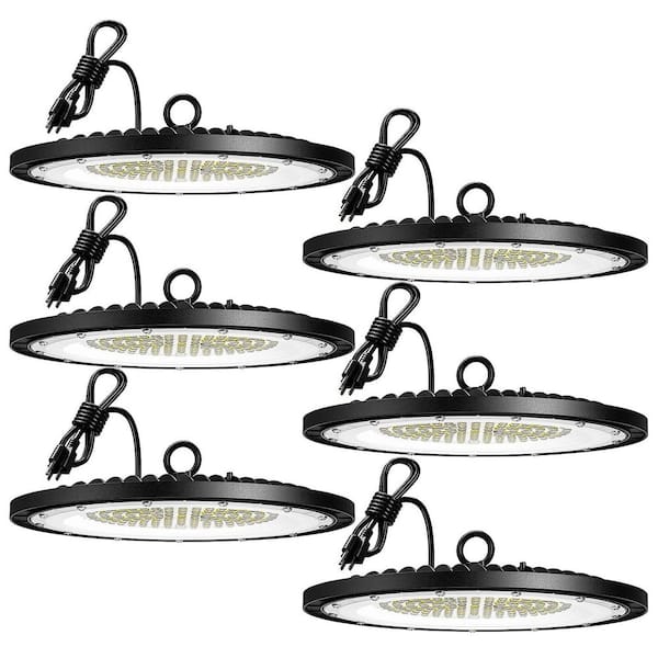 UFO LED High Bay Light 150W 21000lm 5000K Shop Light for Workshop Warehouse Barn UL Listed US Hook 5 ft. Cable -(6 Pack)