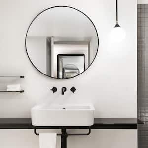 30 in. W x 30 in. H Round Shape Stainless Steel Framed Wall Bathroom Vanity Mirror in Black